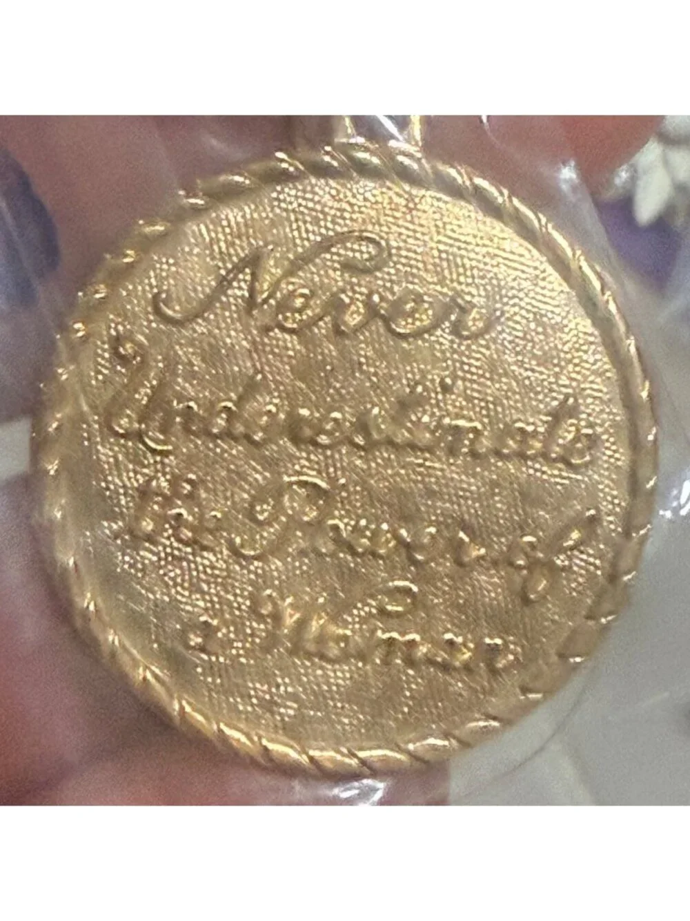 Never Underestimate The Power Of A Woman Gold-Tone Pendant With Rope Edge Detail